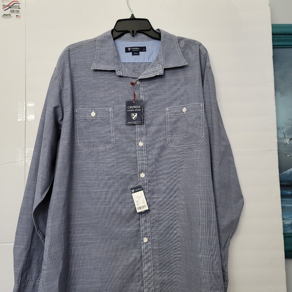 Cremieux Collection Garment Washed Navy Long-Sleev